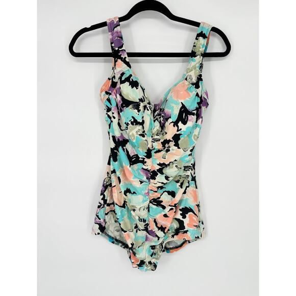VTG Maxine Of Hollywood 14 Retro Inspired Floral One Piece Bathing Suit Pinup - Picture 2 of 12